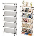 OhhGo Narrow Shoe Rack for Entrance, 6 Tiers Shoe Racks Tilted Shoe Rack Organizer with 5 Slanted Shelves for Closet Floor Entryway Hallway, Holds 18 Pairs Multifunctional Front Door Shoe Rack, 66cm/25.9‘’