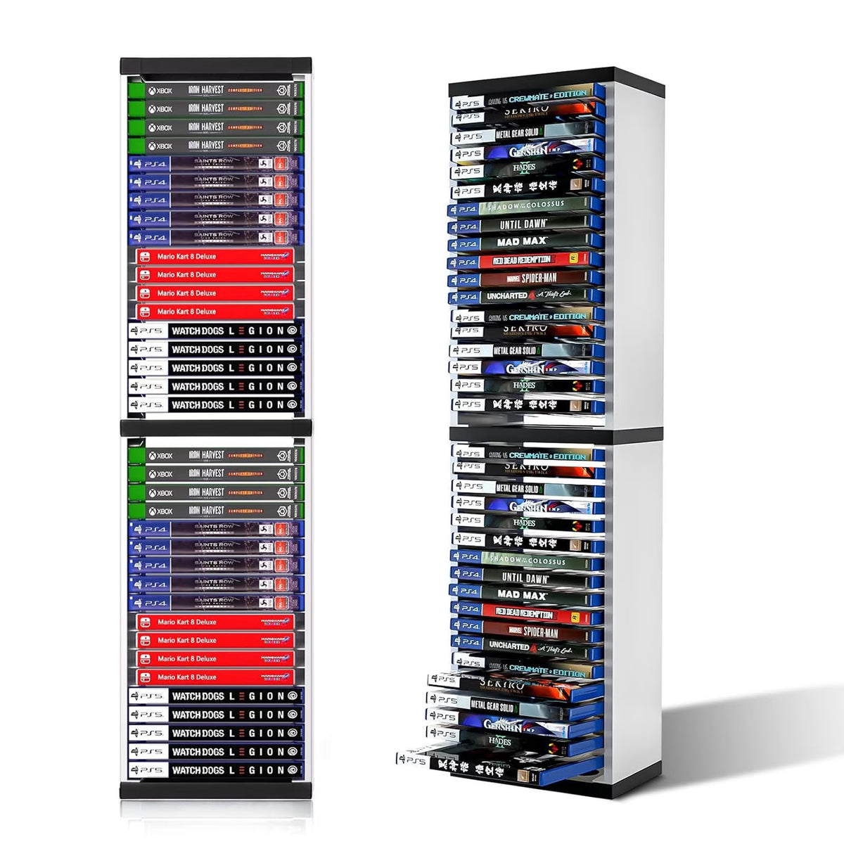 FAMKIT Video Game Storage Stand Tower for PS5/ PS4/ PS3/ Xbox Series, Universal Game Disc Holder Rack Vertical Stand Blu Ray Case Organizer, Game Storage Tower Hold 36pcs Video Game Discs