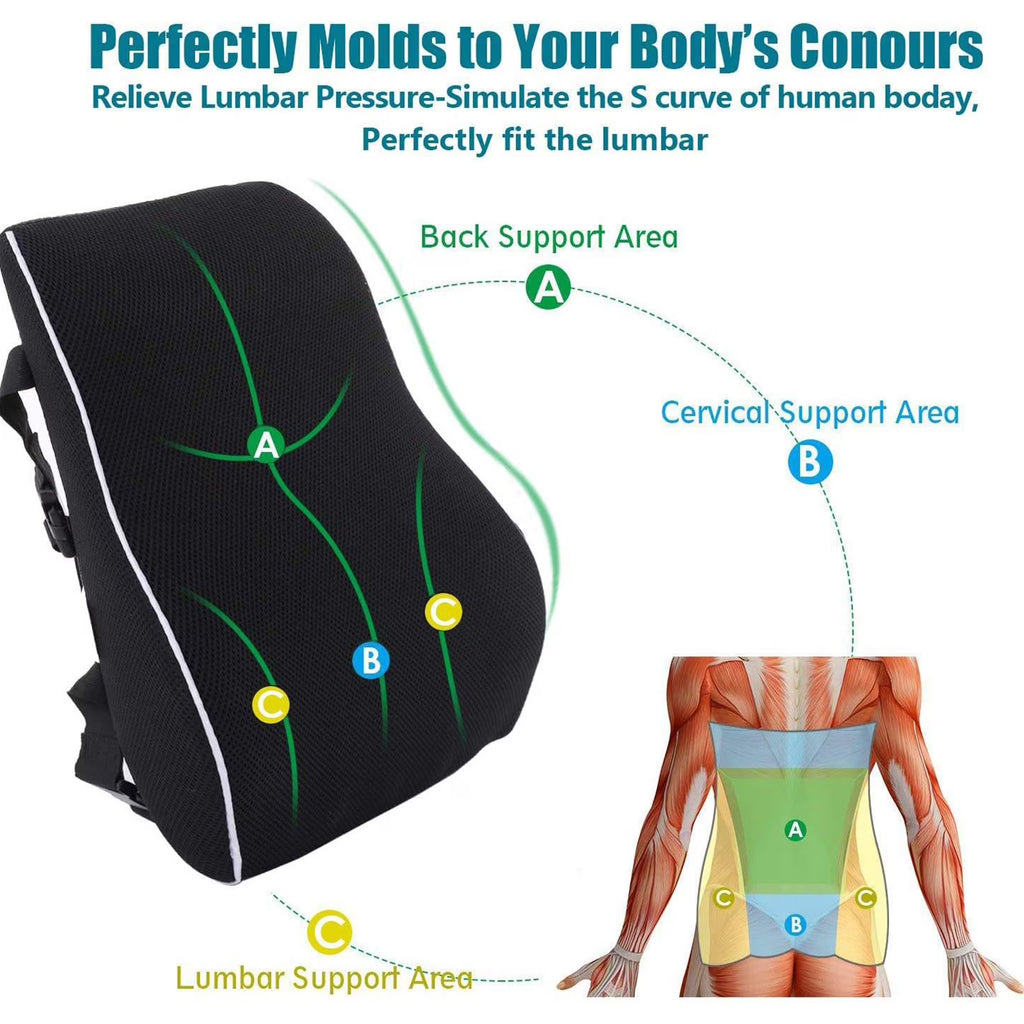Hinzonek Lumbar Support Pillow,Ergonomic Memory Foam for Office Chair Car Back Cushion,Pain Relief Improve Posture for Office Chair,Car, Computer, Gaming Chair,Black