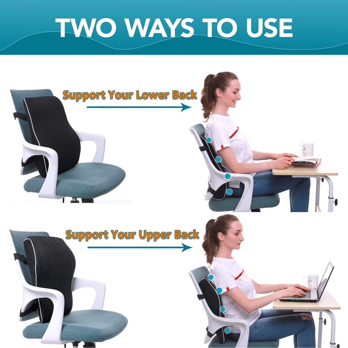 Hinzonek Lumbar Support Pillow,Ergonomic Memory Foam for Office Chair Car Back Cushion,Pain Relief Improve Posture for Office Chair,Car, Computer, Gaming Chair,Black