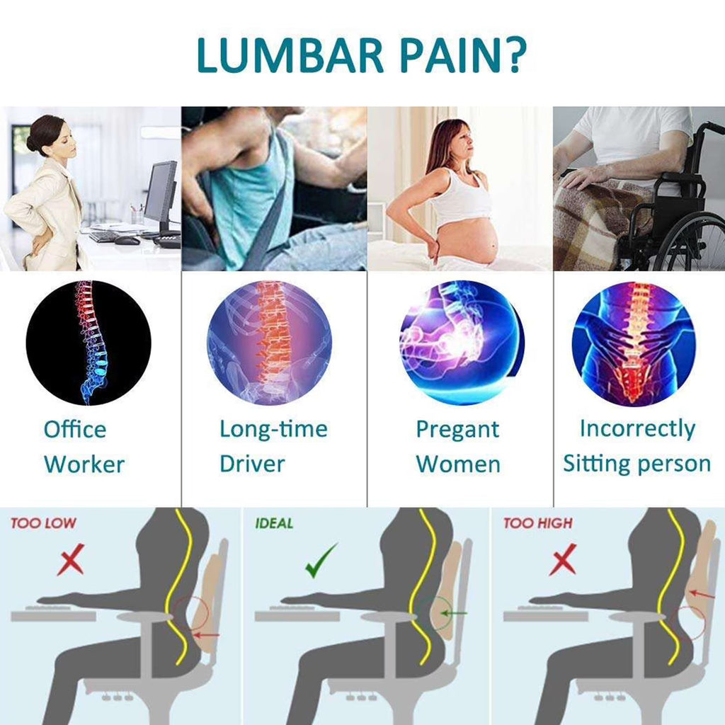 Hinzonek Lumbar Support Pillow,Ergonomic Memory Foam for Office Chair Car Back Cushion,Pain Relief Improve Posture for Office Chair,Car, Computer, Gaming Chair,Black