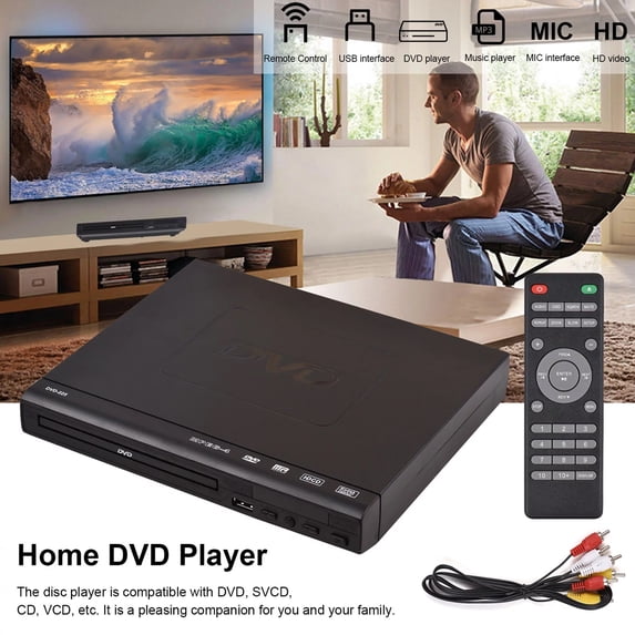 FAMKIT DVD Players for Smart TV, Simple DVD Player for Elderly, DVD Players CD Player with USB Input AV Cable for Home Stereo System, Black