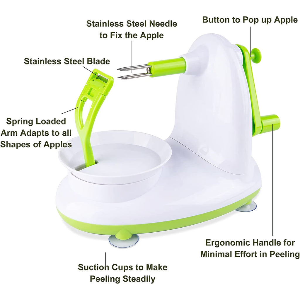 Hinzonek Potato Apple Peeler Corer Slicer Cutter Chopper Pear Fruit Easy Cut Cutter Kitchen Tool, Stainless Steel Blades Apple Cutter,Green
