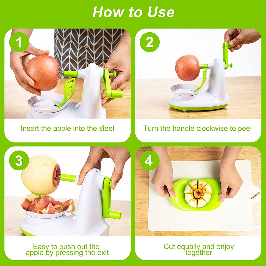 Hinzonek Potato Apple Peeler Corer Slicer Cutter Chopper Pear Fruit Easy Cut Cutter Kitchen Tool, Stainless Steel Blades Apple Cutter,Green