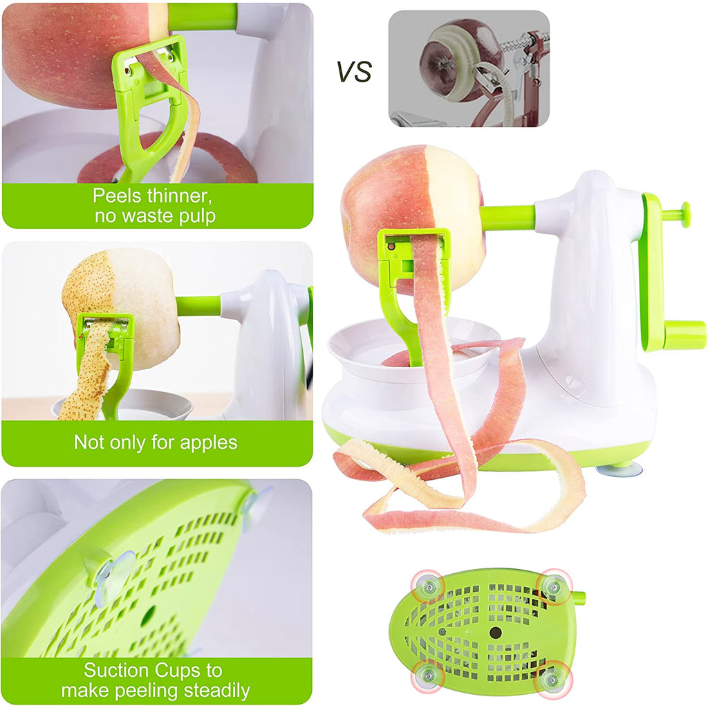 Hinzonek Potato Apple Peeler Corer Slicer Cutter Chopper Pear Fruit Easy Cut Cutter Kitchen Tool, Stainless Steel Blades Apple Cutter,Green