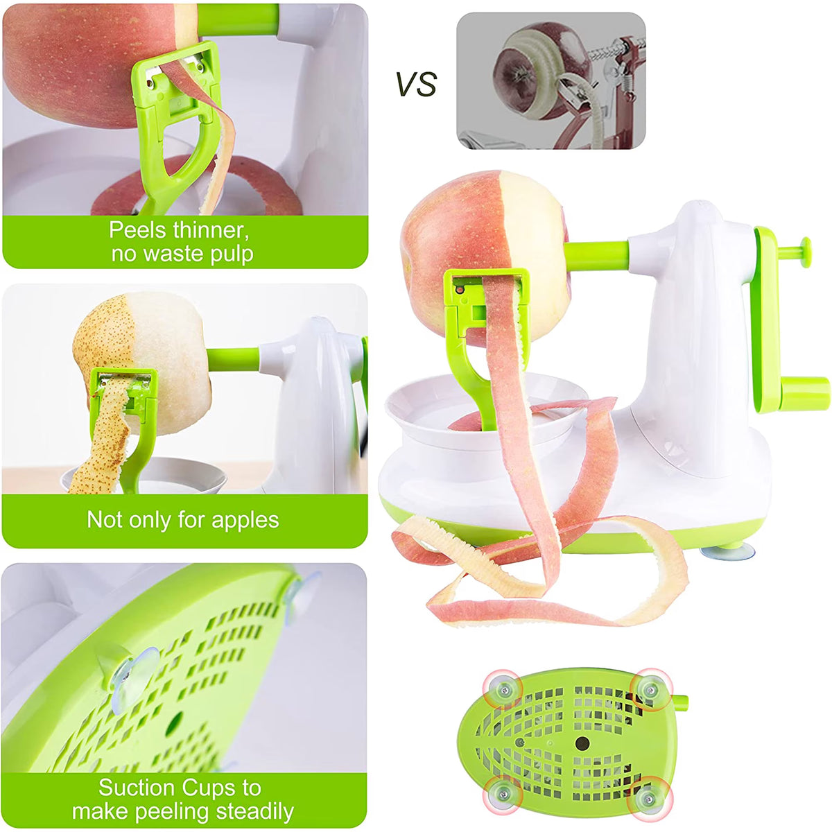 Hinzonek Potato Apple Peeler Corer Slicer Cutter Chopper Pear Fruit Easy Cut Cutter Kitchen Tool, Stainless Steel Blades Apple Cutter,Green