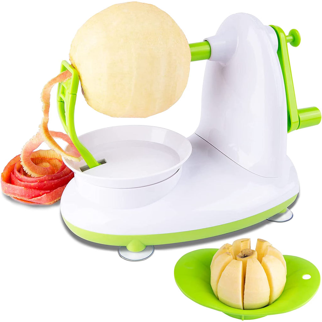 Hinzonek Potato Apple Peeler Corer Slicer Cutter Chopper Pear Fruit Easy Cut Cutter Kitchen Tool, Stainless Steel Blades Apple Cutter,Green