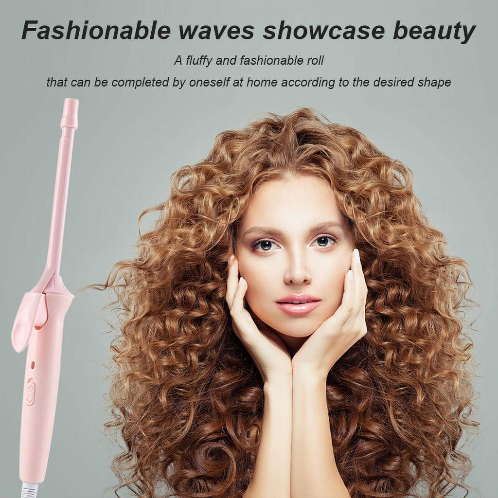 Hinzonek 9mm Small Hair Curler Mini Curling Iron Ceramic Coated Hair Curling Iron for Wool Roll，Wool Hair Curler,Tourmaline Ceramic Hair Curling Wand Wool Fine Curl Pink