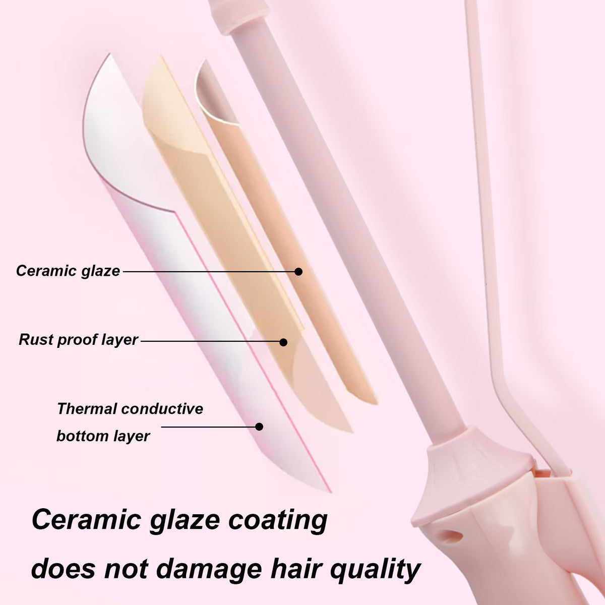 Hinzonek 9mm Small Hair Curler Mini Curling Iron Ceramic Coated Hair Curling Iron for Wool Roll，Wool Hair Curler,Tourmaline Ceramic Hair Curling Wand Wool Fine Curl Pink