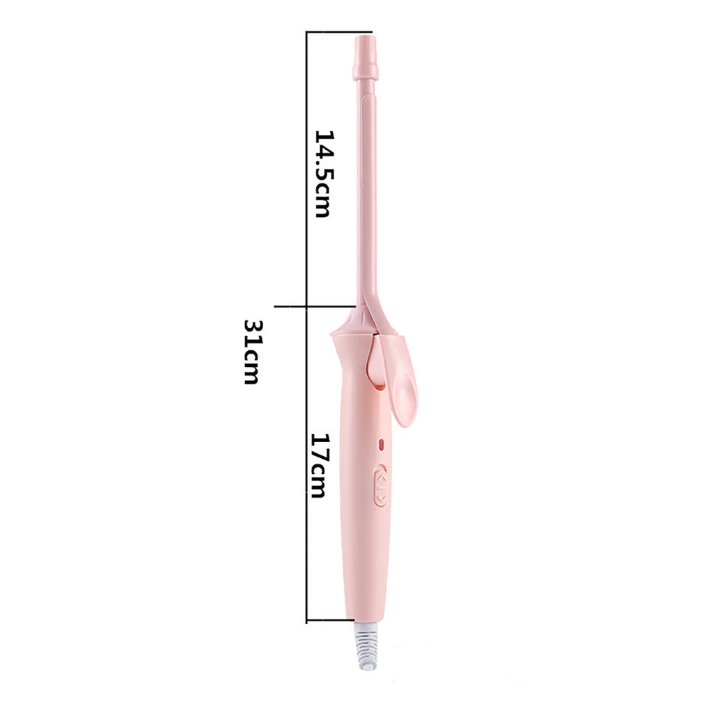 Hinzonek 9mm Small Hair Curler Mini Curling Iron Ceramic Coated Hair Curling Iron for Wool Roll，Wool Hair Curler,Tourmaline Ceramic Hair Curling Wand Wool Fine Curl Pink