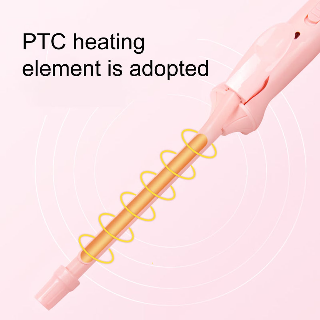 Hinzonek 9mm Small Hair Curler Mini Curling Iron Ceramic Coated Hair Curling Iron for Wool Roll，Wool Hair Curler,Tourmaline Ceramic Hair Curling Wand Wool Fine Curl Pink