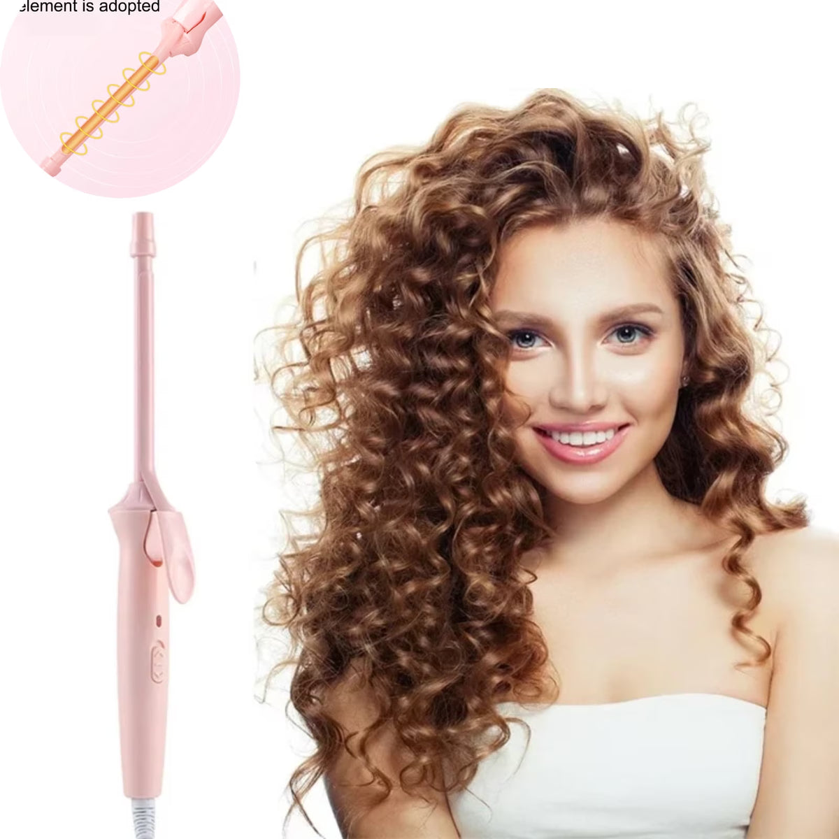Hinzonek 9mm Small Hair Curler Mini Curling Iron Ceramic Coated Hair Curling Iron for Wool Roll，Wool Hair Curler,Tourmaline Ceramic Hair Curling Wand Wool Fine Curl Pink