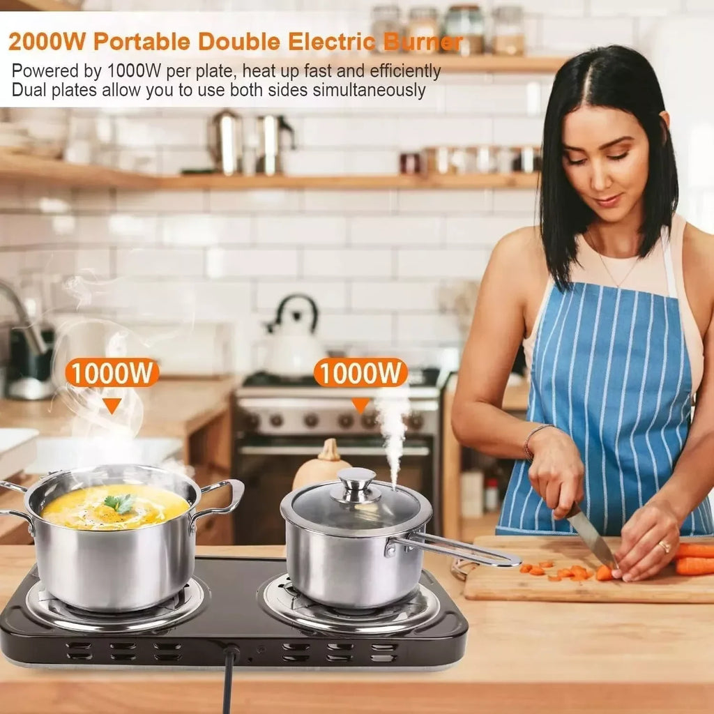 Zjyufy Electric Double Burner,2000WElectric Hot Plate Heating Stove with 5 Adjustable Temperatures