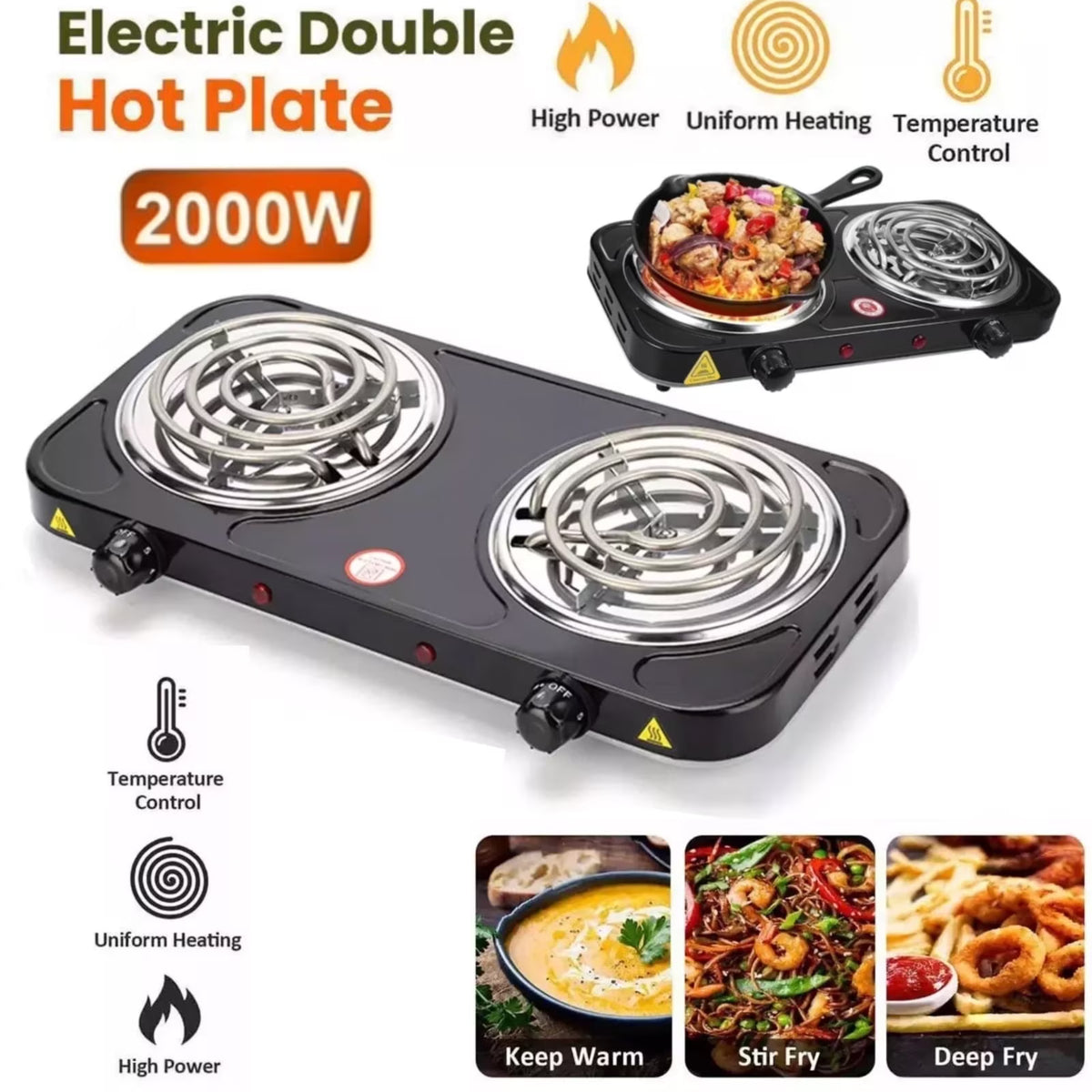 Zjyufy Electric Double Burner,2000WElectric Hot Plate Heating Stove with 5 Adjustable Temperatures