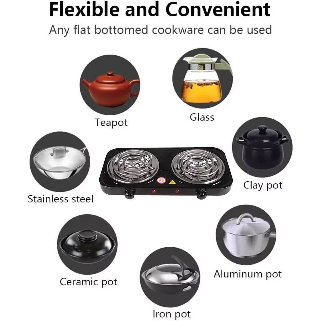Zjyufy Electric Double Burner,2000WElectric Hot Plate Heating Stove with 5 Adjustable Temperatures