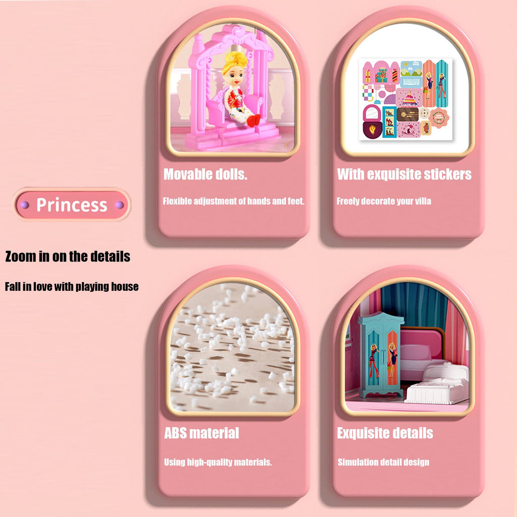 Haokaini Dollhouse with 2 Story 6 Rooms, DIY Pretend Play Building Playset, Kids Playhouse Asseccories and Furniture with LED Light, Dream Gift Princess Doll House Toy for 3 4 5 6 7 8 9 Girls Gift, Pink