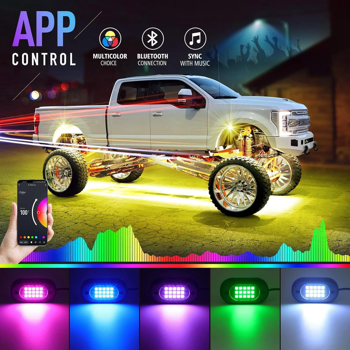 OhhGo 10 Pods RGB LED Rock Lights, TSV RGB LED Neon Lights Kit with APP Control Music Mode 160 LEDs, Waterproof Multilcolor Underglow Lights for Off-Road Trucks Cars ATV SUV RZR