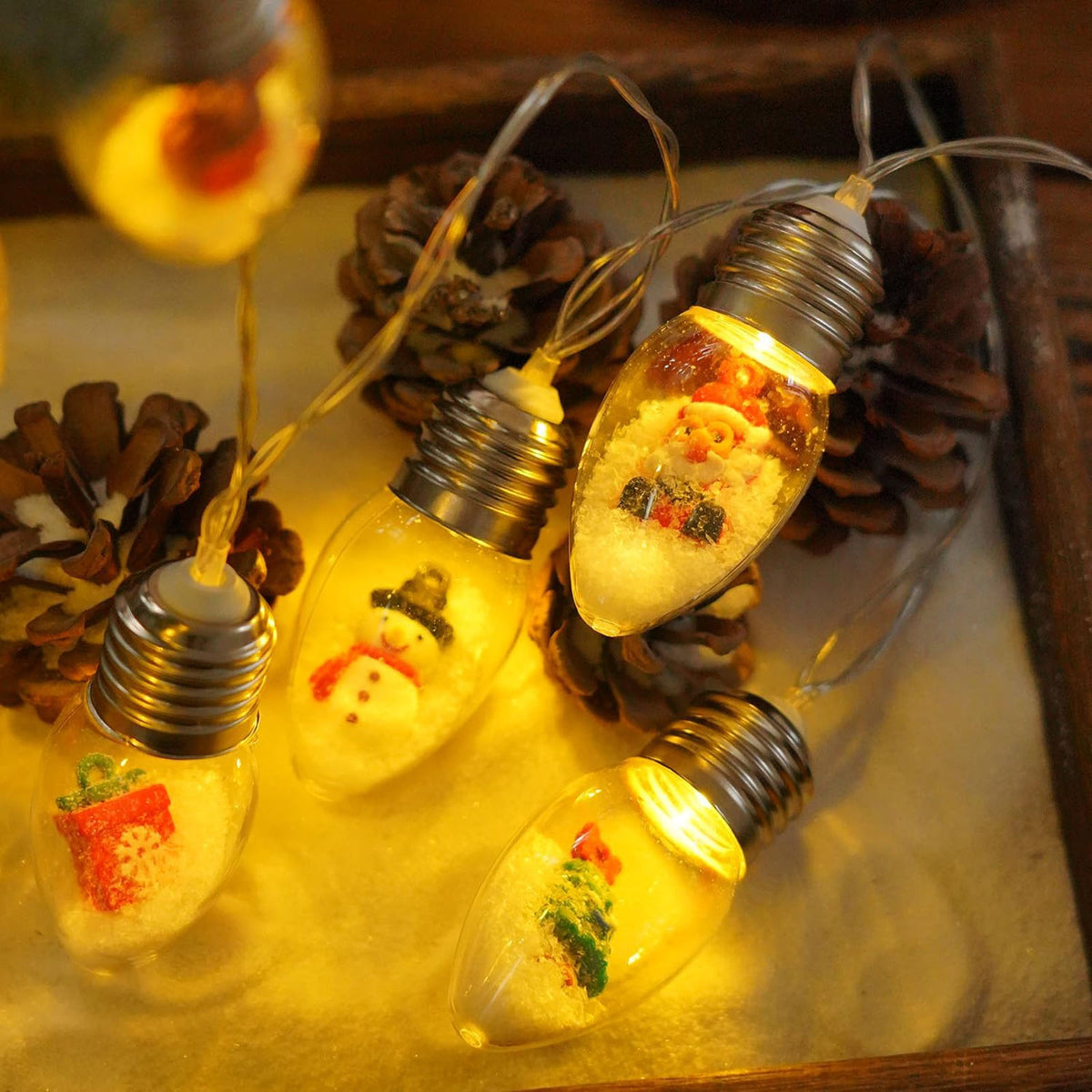 Diceevil Christmas Snow Globe String Lights Indoor Decorations, 10 LED Clear Bulbs Christmas Tree String Lights with Dolls, Christmas Lights for Home Patio Fireplace Bedroom Party Christmas Decor, 6.6ft