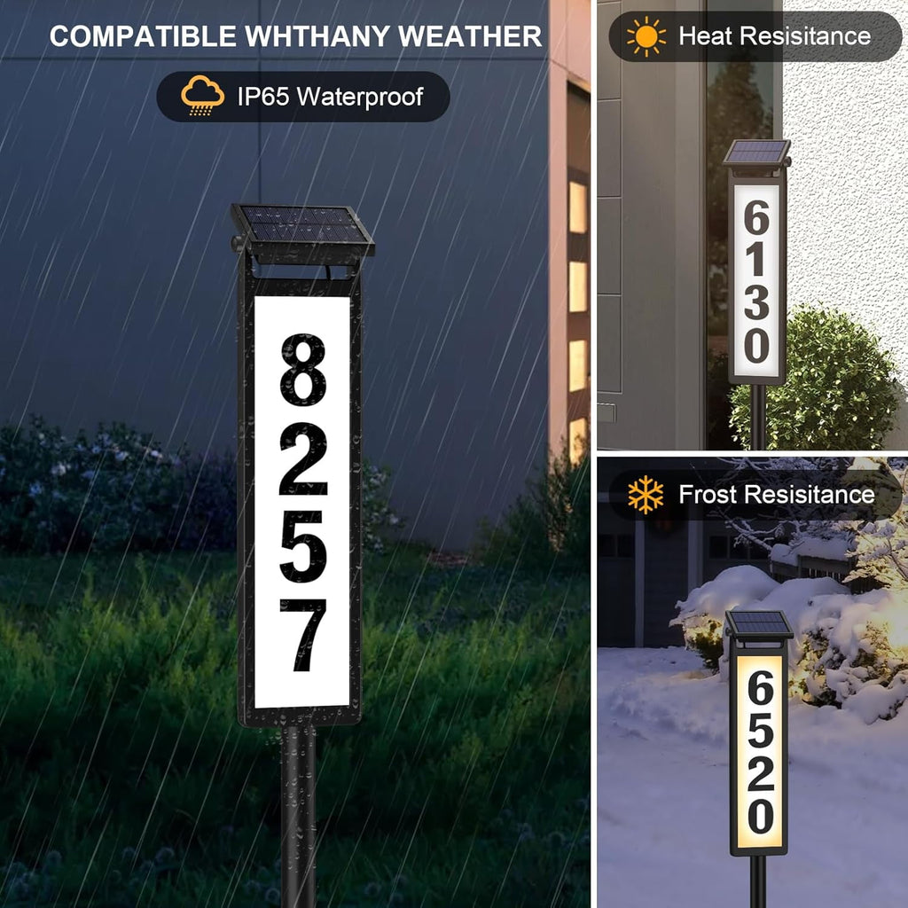 OhhGo Solar Address Sign, House Numbers for Outside Rechargeable LED Illuminated Lighted Address Signs with Waterproof Cover Mailbox Numbers Plaque for Street Yard Garden Driveway