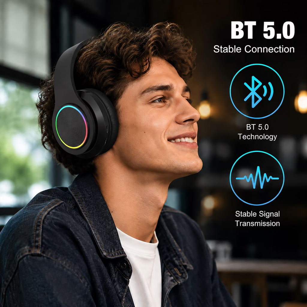 Leyeet Bluetooth Over-Ear Headphones, Noise Canceling Wireless Headphones with Inside Microphone, Adjustable Lightweight Headset Easy Carry & Soft Earpads, Foldable Headset for Travel Office B39