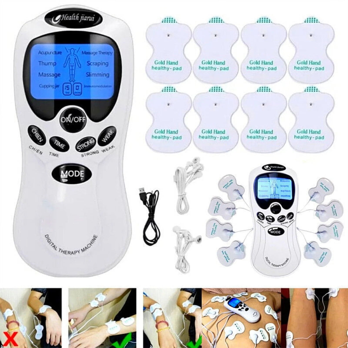 OhhGo TENS Unit Electronic Pulse Massager for Electrotherapy Pain Therapy Muscle Stimulator Massager, 8 Modes and 4 Pads, Electric Massager for Shoulder Neck Back Waist Legs Feet