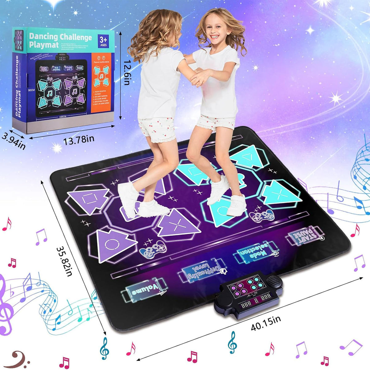Haokaini Dance Mat, 2-Player Wireless Dancing Challenge Playmat Toy, Electronic Music Dance Pad with Music Light, for Christmas Birthday Gift Boys Girls Kids Adults