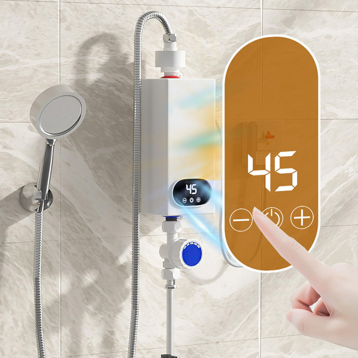 FAMKIT Electric Tankless Water Heater, 5500W Instant Electric Water Heater with Digital Display for Kitchen Bathroom Washin