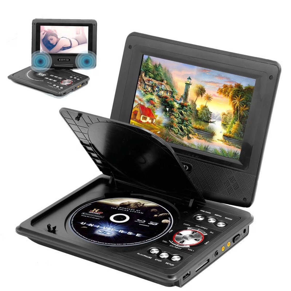 Leyeet 7.8" Portable DVD Player with 6.8" Swivel Screen, Car DVD Player with High Volume Speakers, with Gaming Capabilities, Remote Control, Support Sync TV, 2650x1440 Resolution