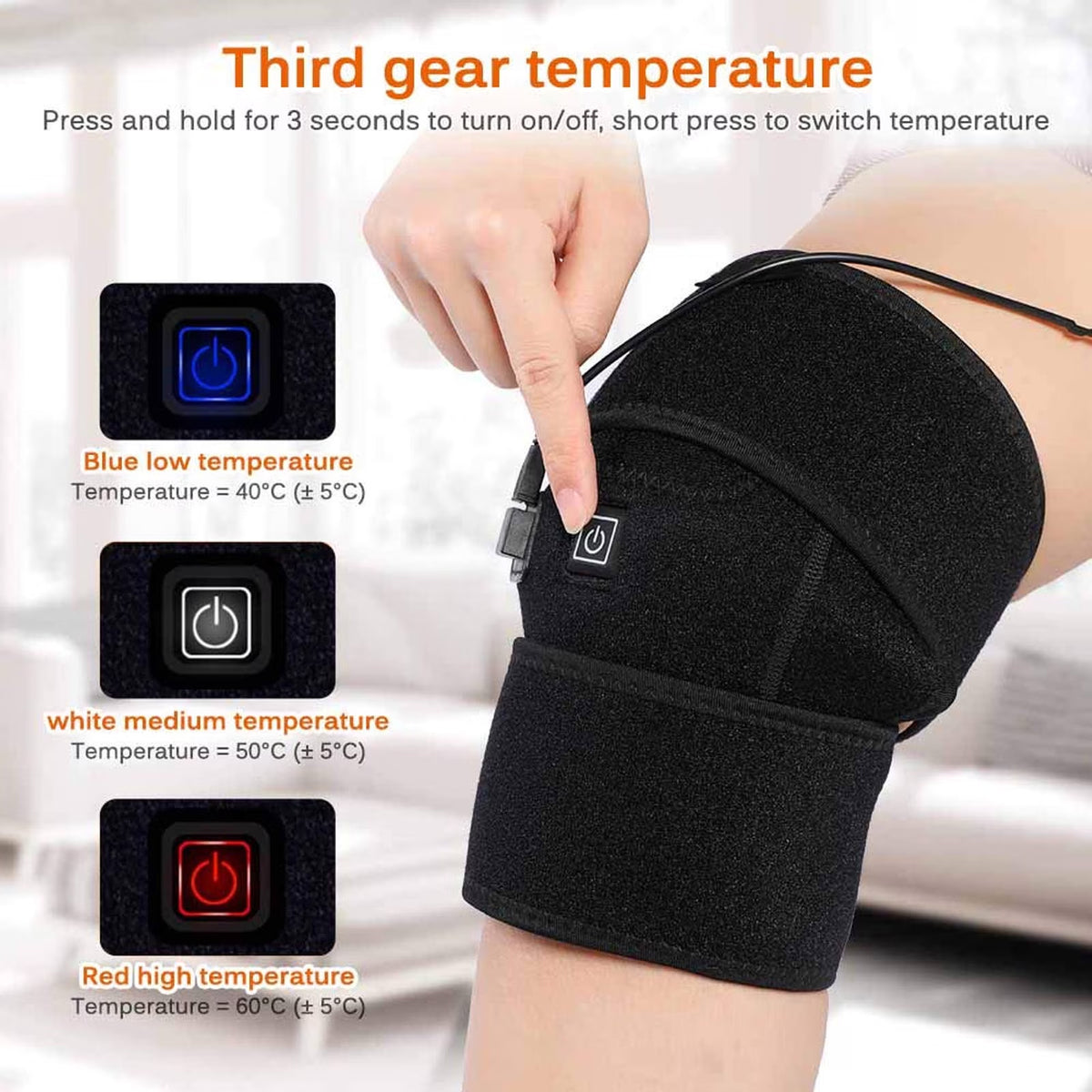 Haokaini Knee Heating Pad, Heated Knee Brace Wrap with 3 Adjustable Temperature & Herbal Bags, Electric Heat Knee Wrap Support, Joint Pain & Arthritis Pain Relief, for Men and Women, Black