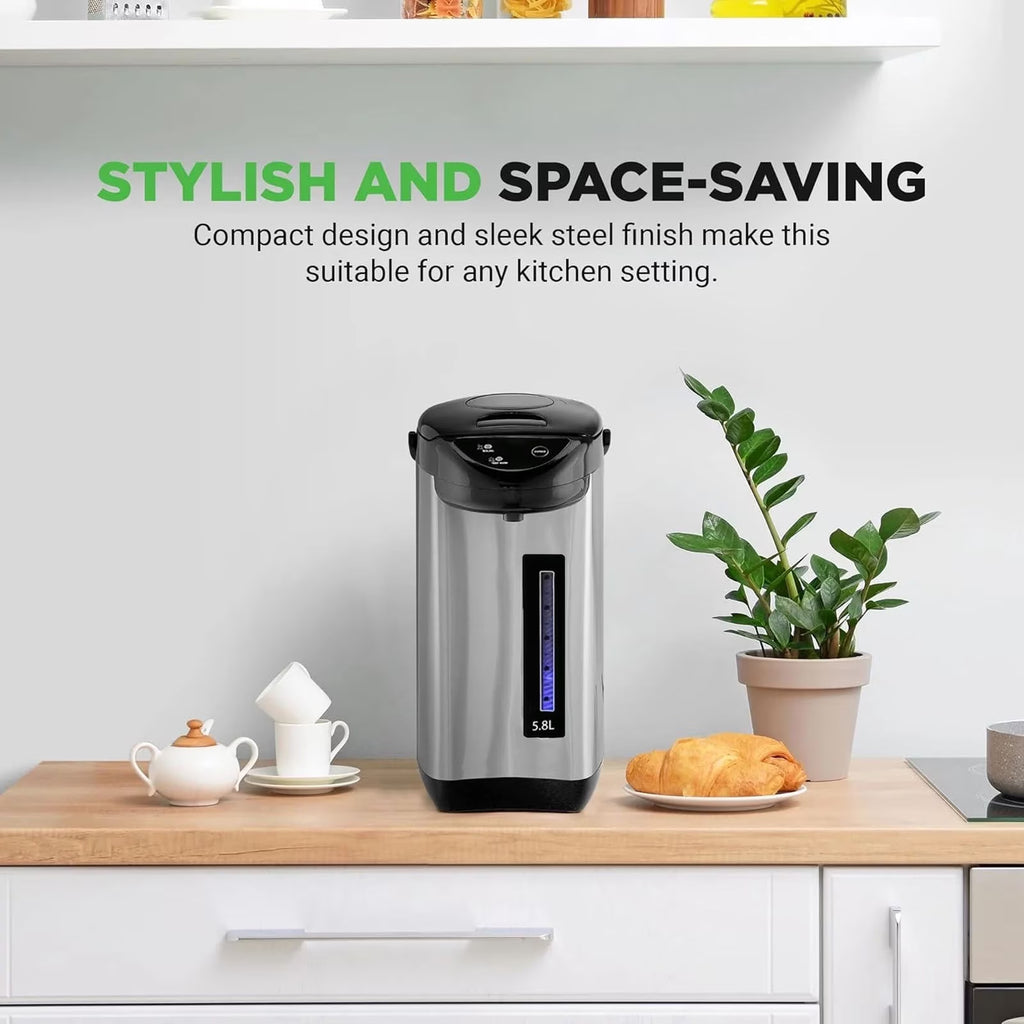 FAMKIT 5.8L Hybrid Water Boiler and Warmer, Stainless Steel Electric Hot Water Pot with 3 Modes, Electric Hot Pot Kettle Hot Water Dispenser, Electric Thermos for Coffee & Tea, Black