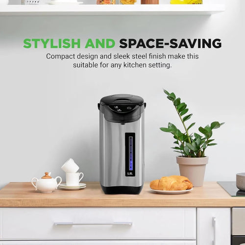 FAMKIT 5.8L Hybrid Water Boiler and Warmer, Stainless Steel Electric Hot Water Pot with 3 Modes, Electric Hot Pot Kettle Hot Water Dispenser, Electric Thermos for Coffee & Tea, Black