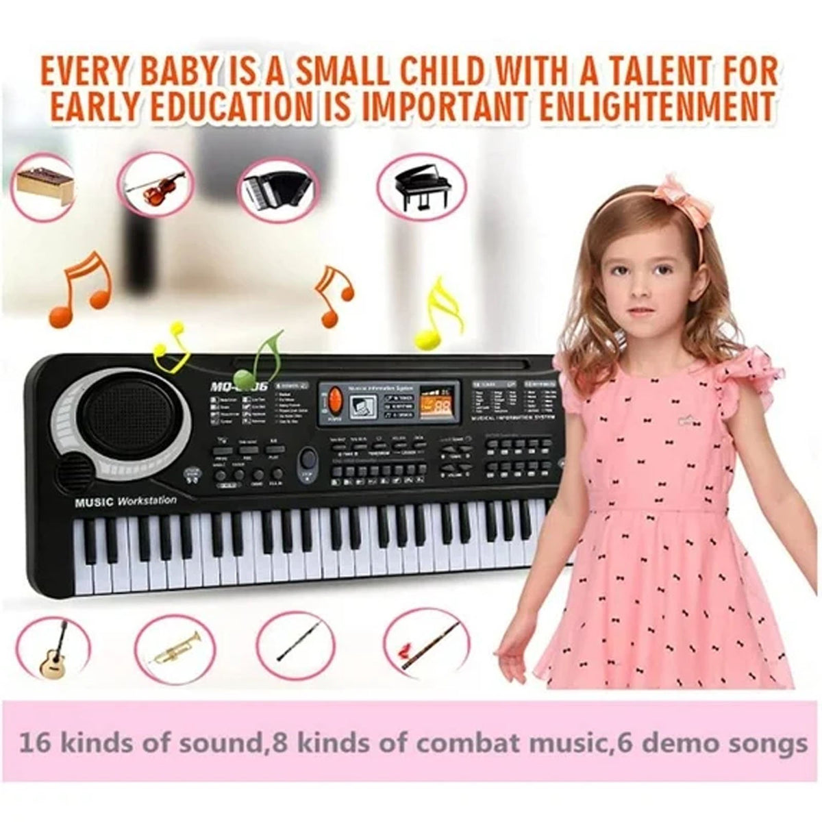 Haokaini Electronic Piano Keyboard for Kids, 61 Keys Beginner Electric Piano with Microphone, Digital Music Piano, Portable Electronic Keyboard Piano, Musical Instrument Piano Toys for Girls Boys Gift