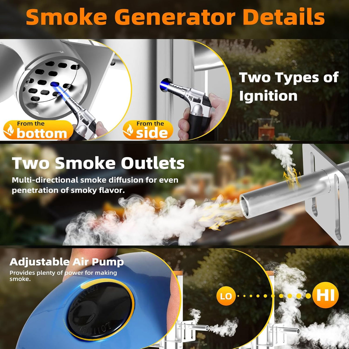 FAMKIT Electric Hot and Cold Smoke Generator with Lid & Air Pump, Portable Barbecue Smoker, Stainless Steel Wood Chips Pellets Smoker, Grill Accessory BBQ Tools for DIY Smoking Meat Vegetable