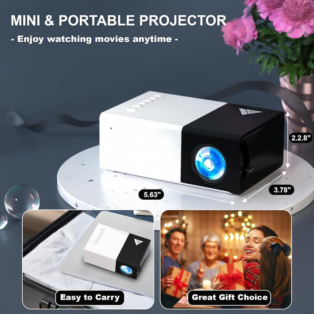 OhhGo Mini Projector 1080P Portable Projector, Small Movie Proyector for Home Theater/Car Cinema, Support Audio/USB/AV/TF for PS4 Laptop TV