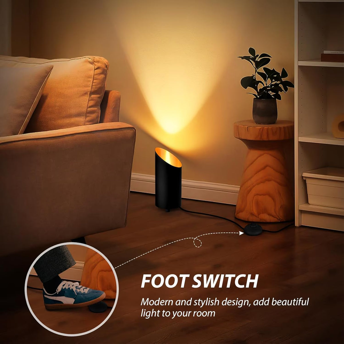 Haokaini 2 Pack Indoor Uplights, LED Spot Lights for Plant & Artwork, Black Floor Can Light Uplighting with Foot Switch, Spotlight Accent Lighting Up Lights Corner Lamp for Home Living Room Picture