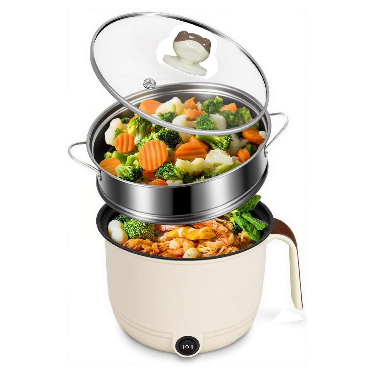 Diceevil 300W Electric Hot Pot with Steamer, 1.8L Portable Electric Cooking Pot, 2 Gear Mini Hot Pot, Travel Cooker, Non-Stick Pan Skillet Pot, Ramen Cooker Lazy Pot for Dorm, Families, Apartments, Hotel