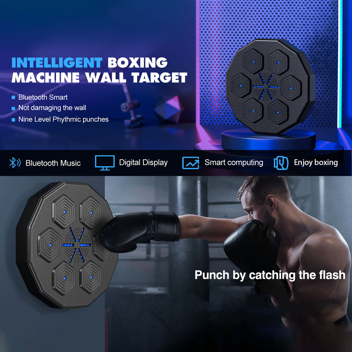 FAMKIT Music Boxing Machine, Smart Bluetooth Music Boxing Training Equipment, Wall-Mounted Boxing Exercise Equipment, Music Boxing Target Workout Punching Machine for Kids and Adults