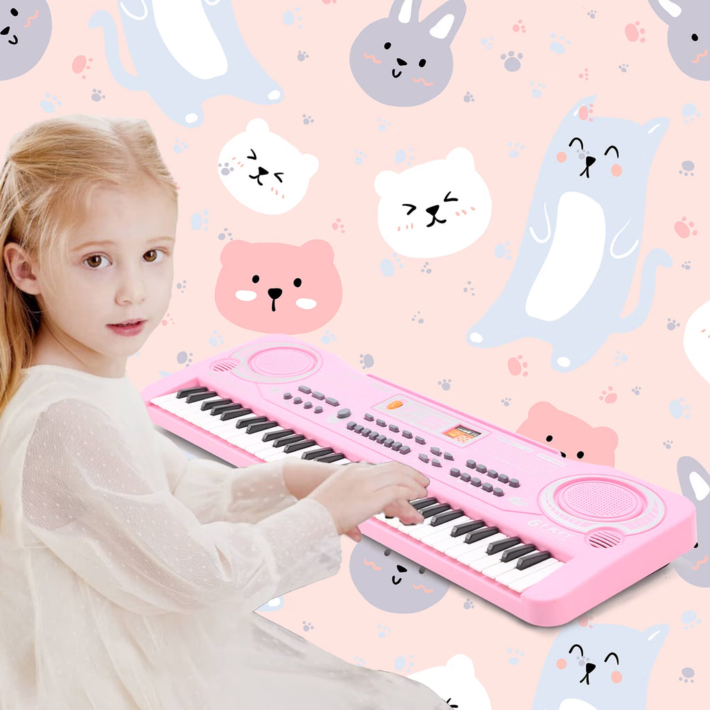 Haokaini Electronic Kids Piano Keyboard, 61 Keys Music Keyboard with Microphone, Kids Musical Educational Instrument, Portable Electronic Piano for Beginners Girls And Boys, Pink