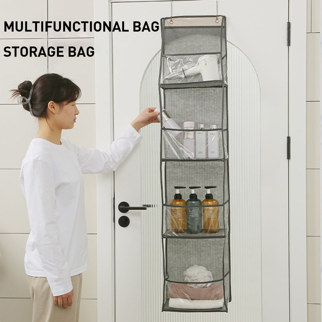 OhhGo Over The Door Hanging Pantry Organizer 4-Shelf Behind The Door Storage Organizer with Clear Plastic Pockets Large Capacity for Closet Bedroom Bathroom (Grey)