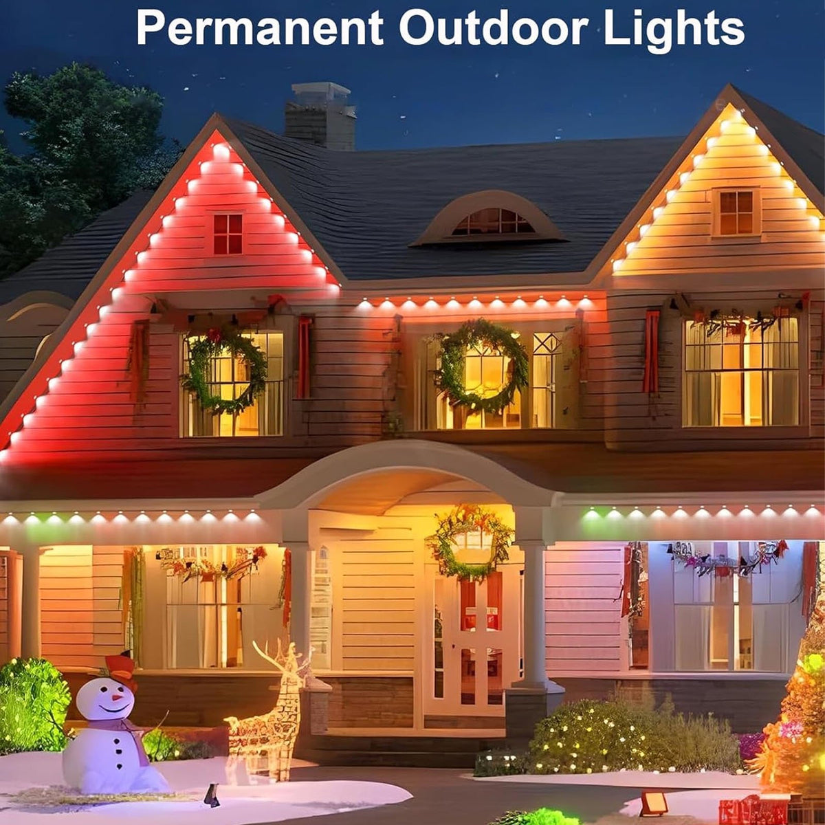Diceevil 50FT Permanent Outdoor Lights for House, RGB LED Waterproof Christmas Lights Outdoor with Smart APP Remote Control, 25 LEDs Outside Eaves Lighting House Decor for Holiday, Roof, Party, Daily