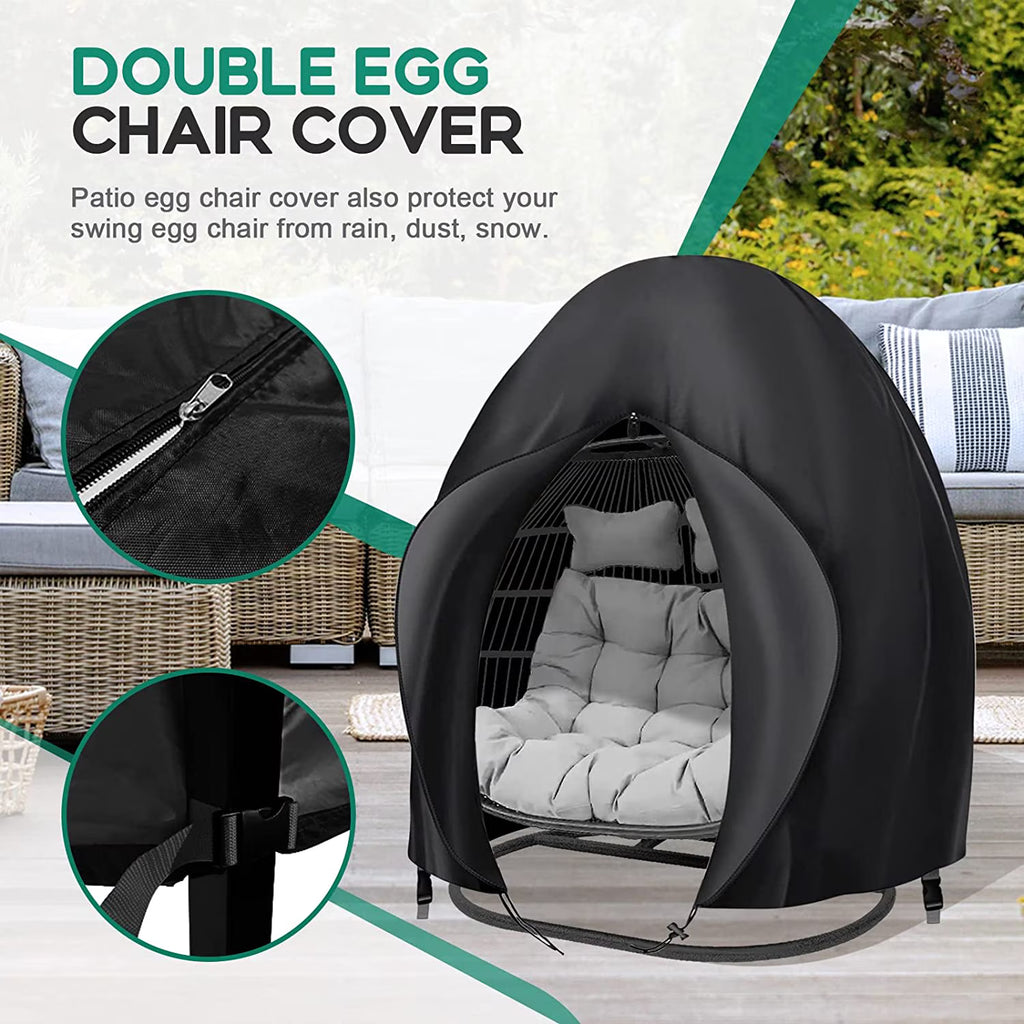 Hinzonek Egg Chair Cover,Patio Extra Large Double Egg Chair Cover for Outdoor Furniture, Heavy Duty Swing Hanging Egg Chair Cover Waterproof, Anti-UV, Dust-Proof,91x80 Inches,Black