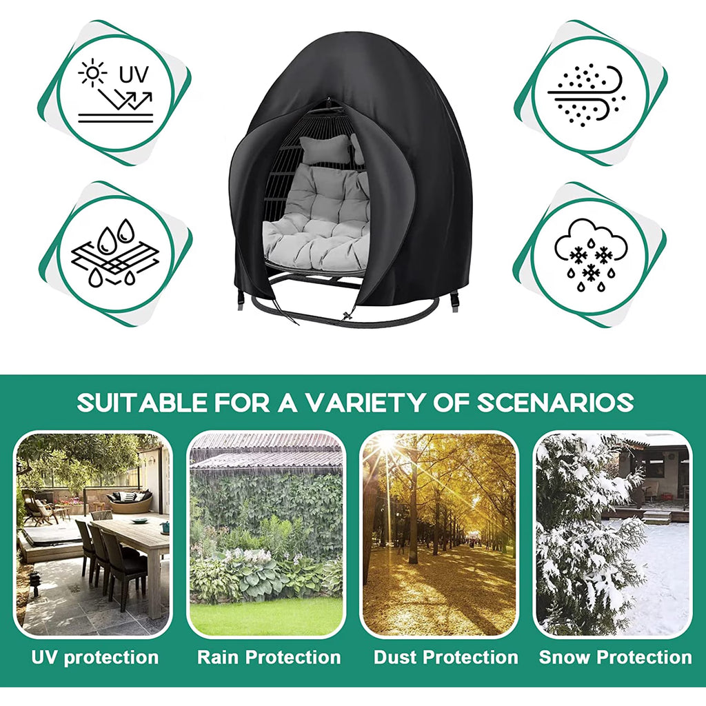 Hinzonek Egg Chair Cover,Patio Extra Large Double Egg Chair Cover for Outdoor Furniture, Heavy Duty Swing Hanging Egg Chair Cover Waterproof, Anti-UV, Dust-Proof,91x80 Inches,Black