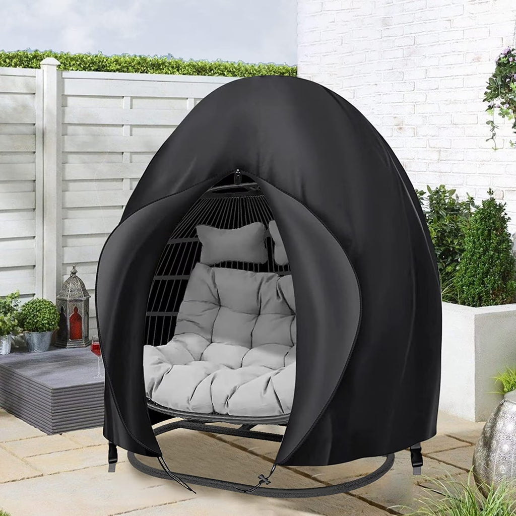 Hinzonek Egg Chair Cover,Patio Extra Large Double Egg Chair Cover for Outdoor Furniture, Heavy Duty Swing Hanging Egg Chair Cover Waterproof, Anti-UV, Dust-Proof,91x80 Inches,Black