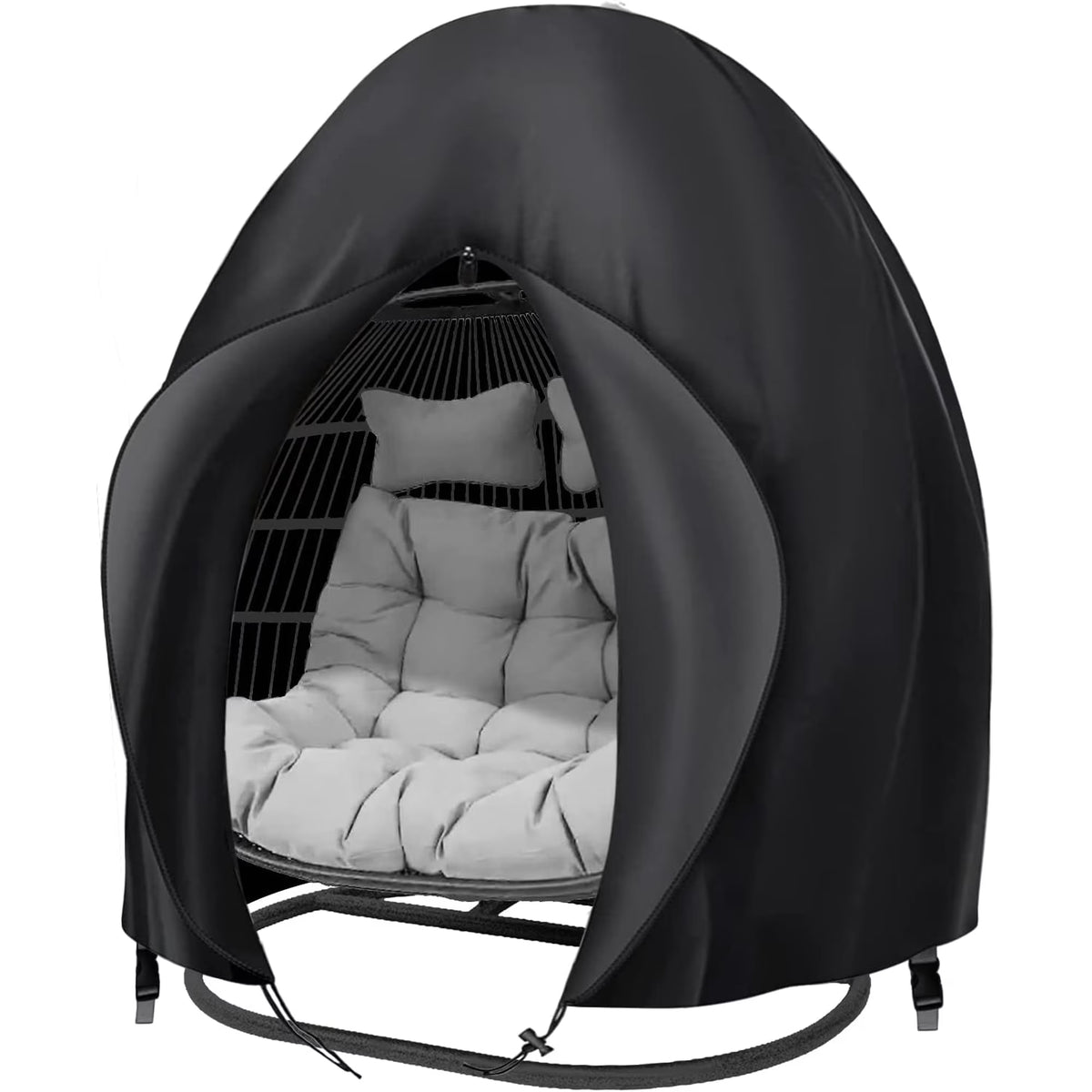 Hinzonek Egg Chair Cover,Patio Extra Large Double Egg Chair Cover for Outdoor Furniture, Heavy Duty Swing Hanging Egg Chair Cover Waterproof, Anti-UV, Dust-Proof,91x80 Inches,Black