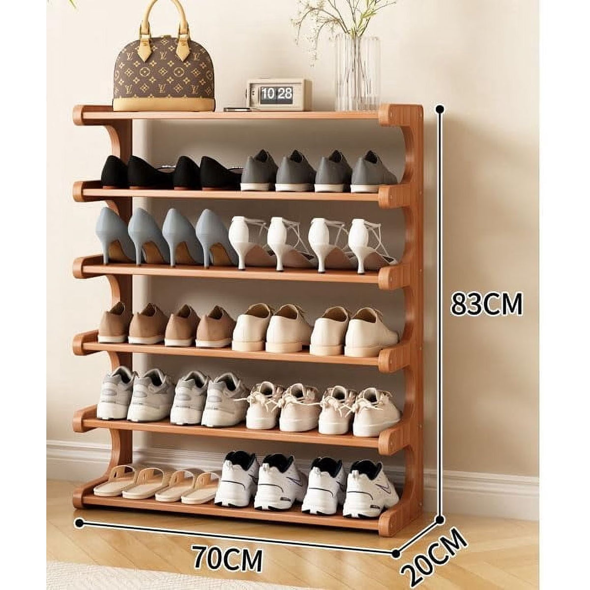 Zjyufy 6 Tiers Shoe Racks, Bamboo Vertical Shoe Rack Organizer for Closet Floor, Wooden Stackable Shoe Storage Shelves, for Entryway, Hallway, Bedroom Hallway Closet ,Multifunctional Front Door Shoe Rack