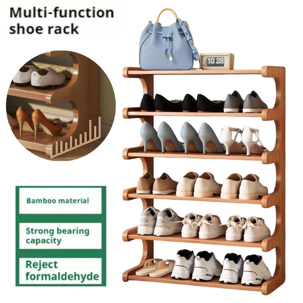 Zjyufy 6 Tiers Shoe Racks, Bamboo Vertical Shoe Rack Organizer for Closet Floor, Wooden Stackable Shoe Storage Shelves, for Entryway, Hallway, Bedroom Hallway Closet ,Multifunctional Front Door Shoe Rack