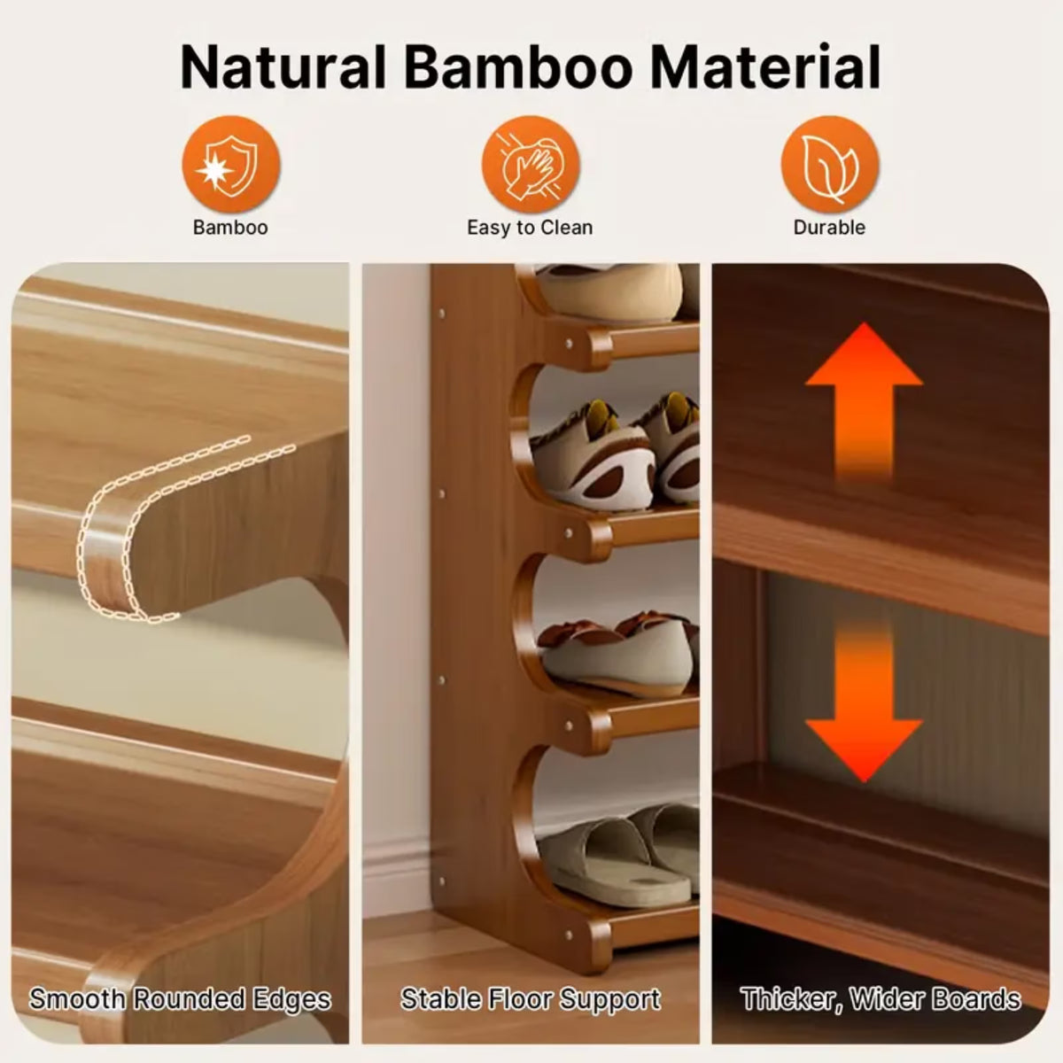 Zjyufy 6 Tiers Shoe Racks, Bamboo Vertical Shoe Rack Organizer for Closet Floor, Wooden Stackable Shoe Storage Shelves, for Entryway, Hallway, Bedroom Hallway Closet ,Multifunctional Front Door Shoe Rack