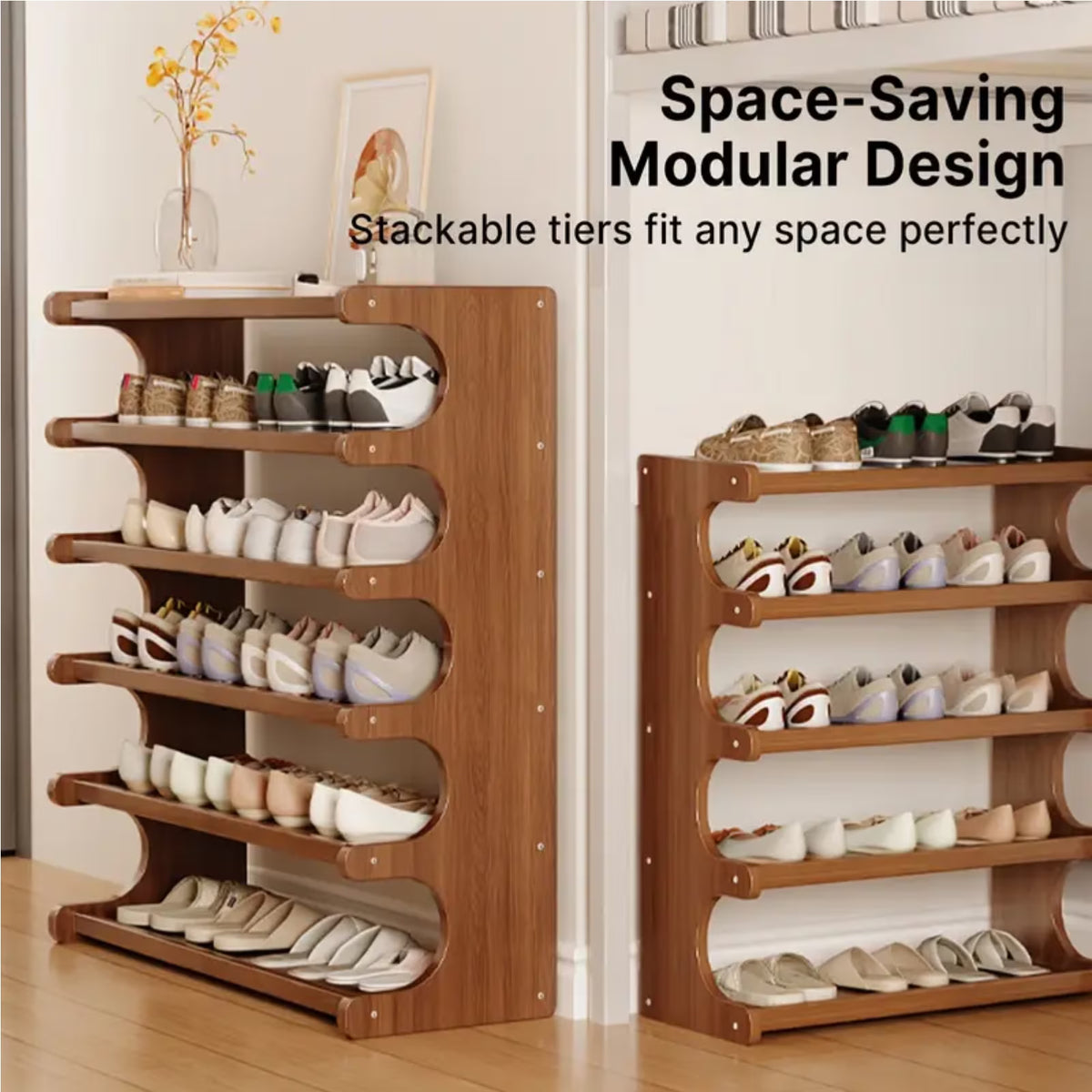 Zjyufy 6 Tiers Shoe Racks, Bamboo Vertical Shoe Rack Organizer for Closet Floor, Wooden Stackable Shoe Storage Shelves, for Entryway, Hallway, Bedroom Hallway Closet ,Multifunctional Front Door Shoe Rack