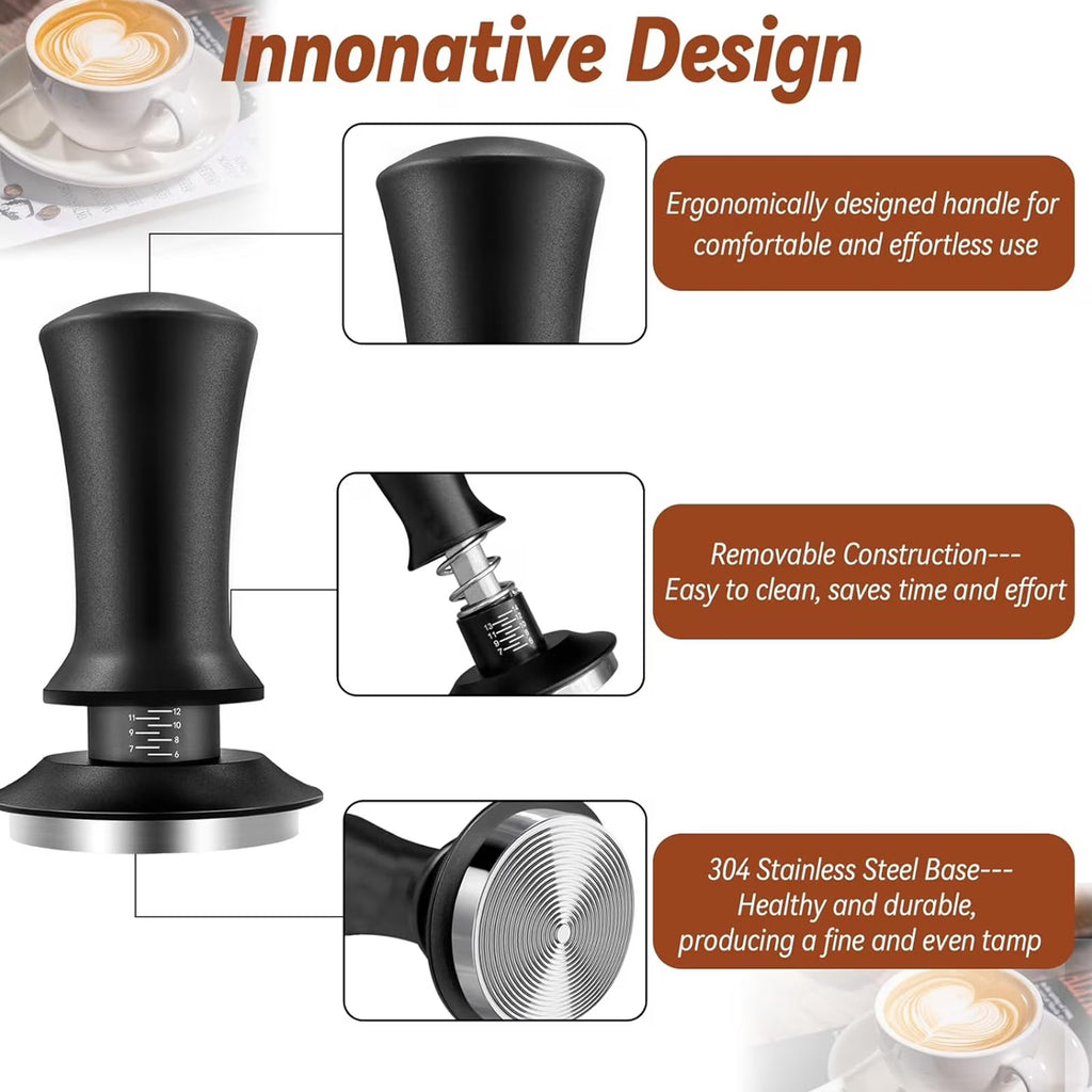 Zjyufy Coffee Tamper Set,51mm Espresso Accessories Kit with Coffee Tamper, WDT Tool, Tamper Mat, Coffee Stirrer, Latte Art Pen, Milk Frothing Pitcher, 16 Coffee Stencils, Black