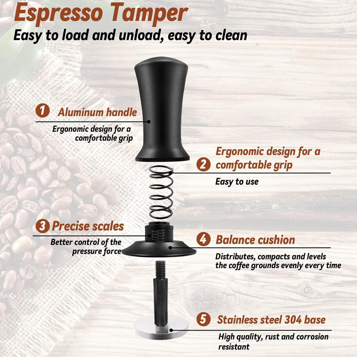 Zjyufy Coffee Tamper Set,51mm Espresso Accessories Kit with Coffee Tamper, WDT Tool, Tamper Mat, Coffee Stirrer, Latte Art Pen, Milk Frothing Pitcher, 16 Coffee Stencils, Black